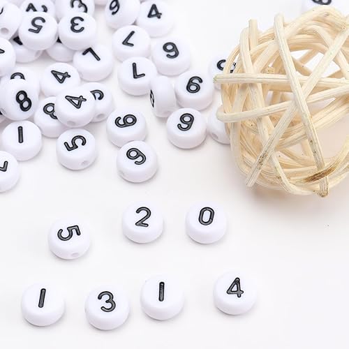 Miniatura 4 de 100 cuentas de letras redondas blancas de 0.157 x 0.276 pulgadas, cuentas de letras del alfabeto, cuentas de números para hacer joyas, pulseras,