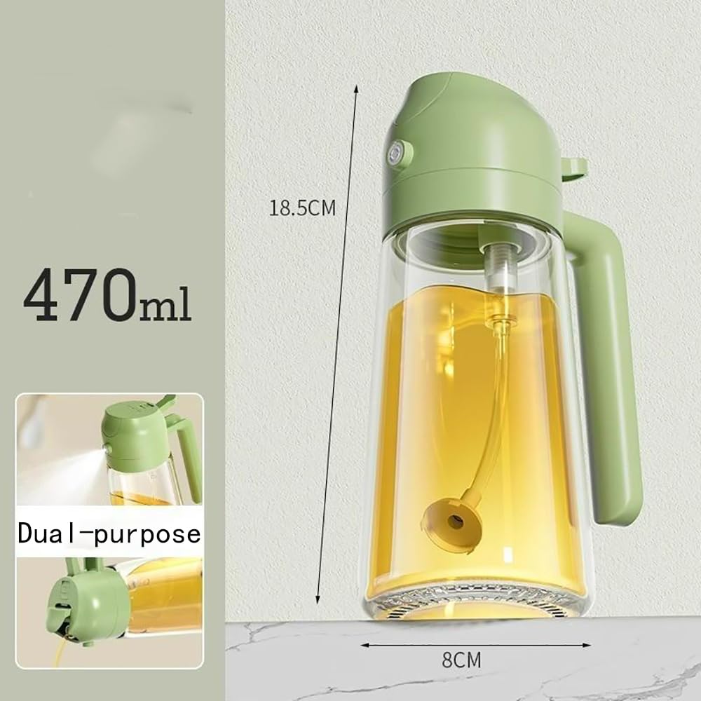 Opryskiwacz do oliwy z oliwek 2 w 1 i szklany dozownik, 470 ml, do frytownicy powietrznej, sałatki, grillowania i gotowania, idealne akcesorium kuchenne do zdrowego gotowania i aromatycznych potraw