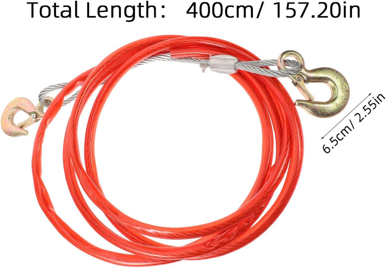Garneck Heavy Duty 8mm Steel Wire Car Tow Strap with Hook 4-Meter Outdoor Towing Rope Portable Trailer Cable for Trucks and Off-Road Vehicles