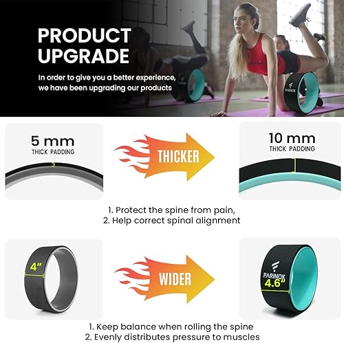 Miniatura 5 de Juego de 2 ruedas de yoga, ruedas traseras mejoradas de 0.394 pulgadas de grosor para aliviar el dolor y estirar, rodillo de espalda más fuerte para