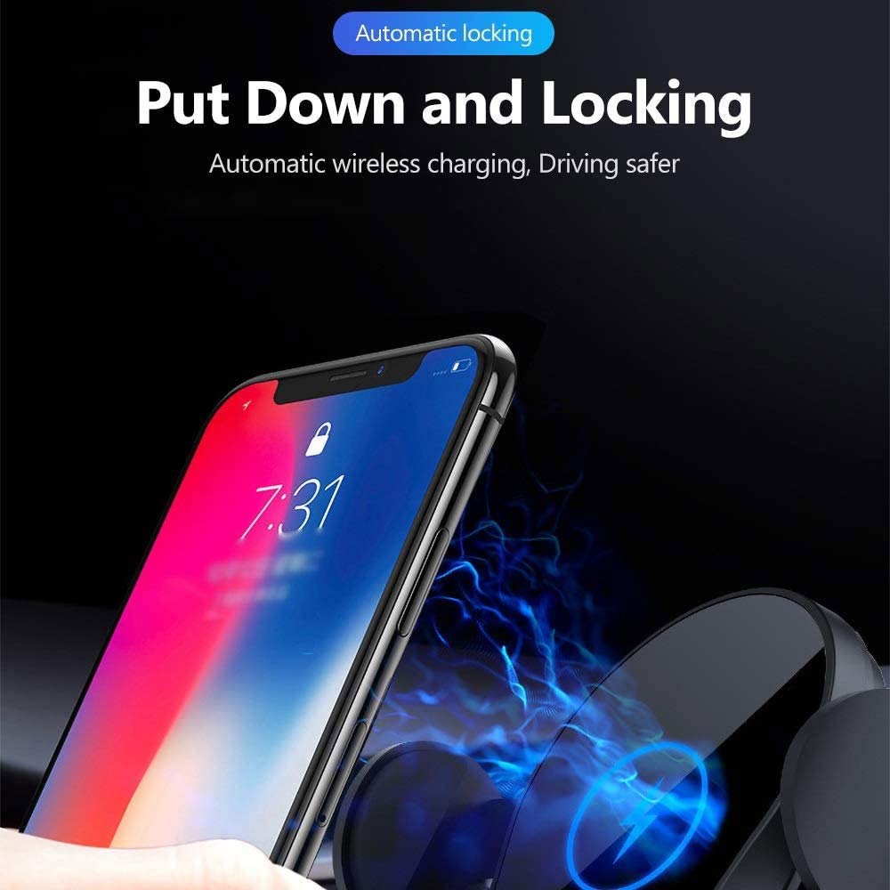 Caricabatteria da auto senza fili, 15W / 10W / 7.5W / 5W Carica rapida Carica per auto Air Spat Phone Portafoglio, culla auto regolabile con protezione graffiante, cuscinetto per cellulari au