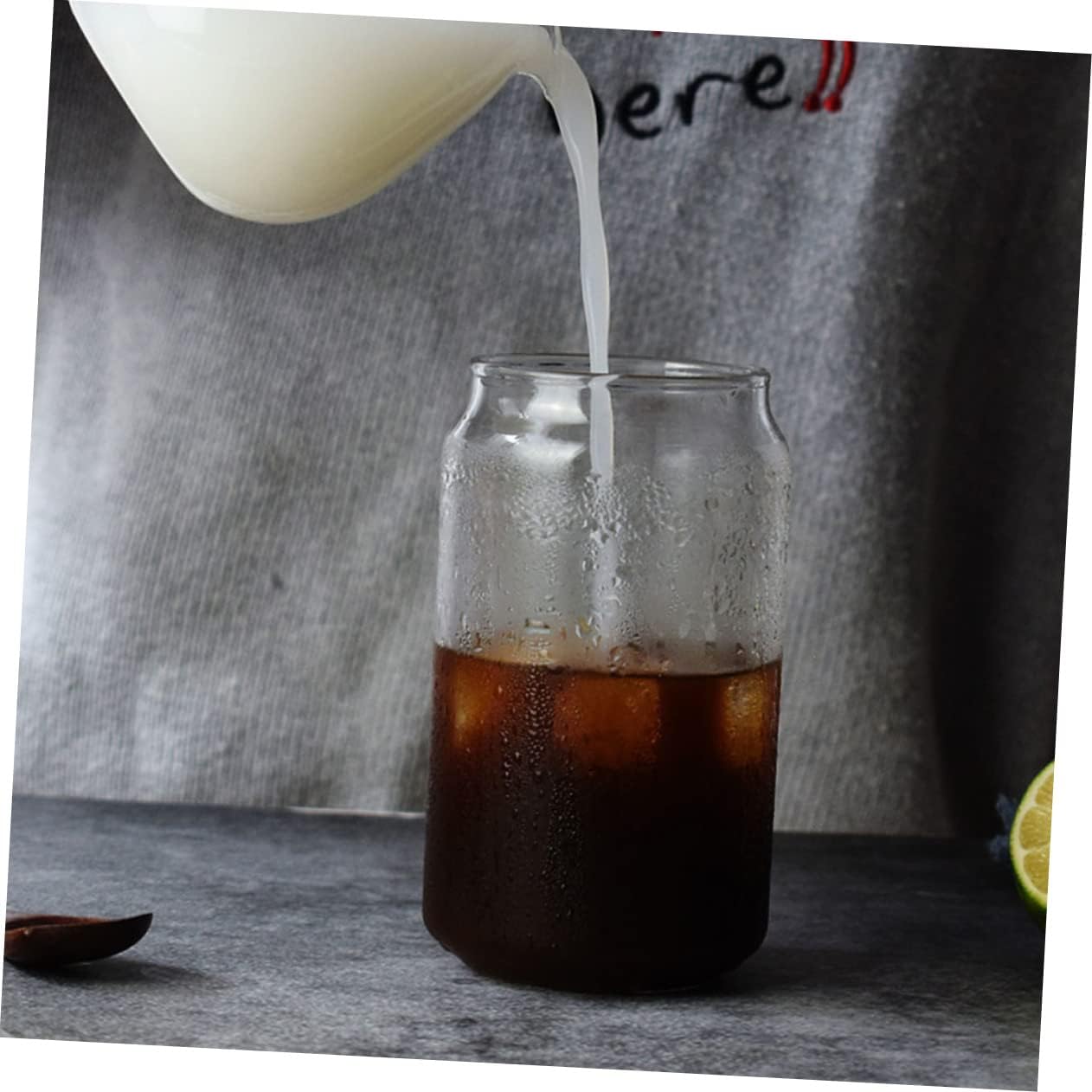 6pcs Ring-pull Can Bar Cocktail Cups High-toughness Glass Beverage Cups Lids Bulk