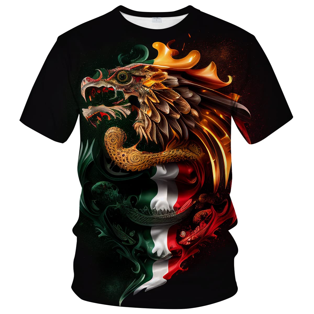 LAOLIUSN Tricolour T-shirt for Men Summer Short Sleeve Tees Tops Mexico Theme Shirt Wolf Graphic Shirt