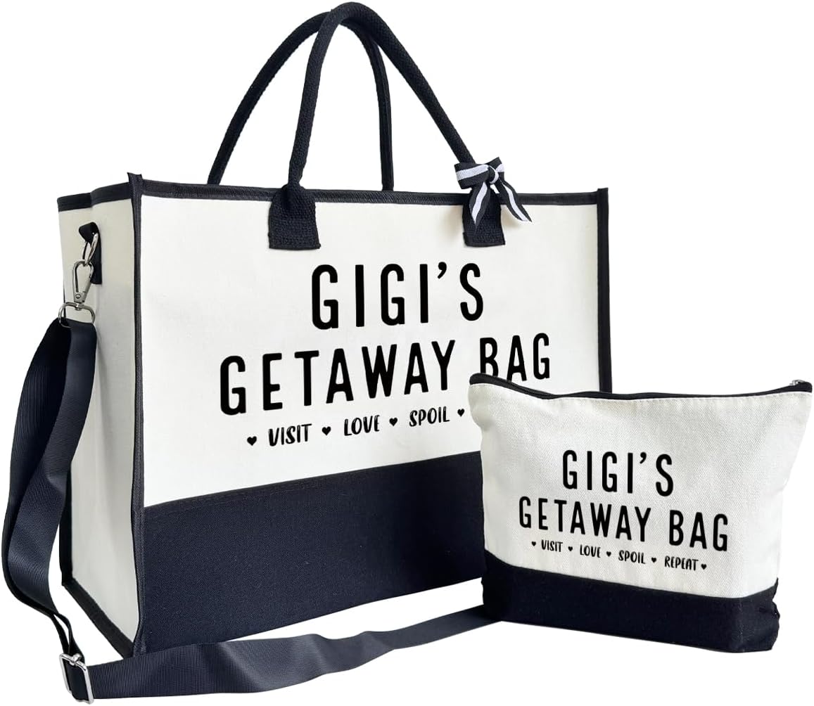 SUSZDOU Gigi Gift – Canvas Beach Tote Bag for Women, Reusable Travel Picnic Shopping Tote, Birthday Mother’s Day Gift for Grandma Gigi