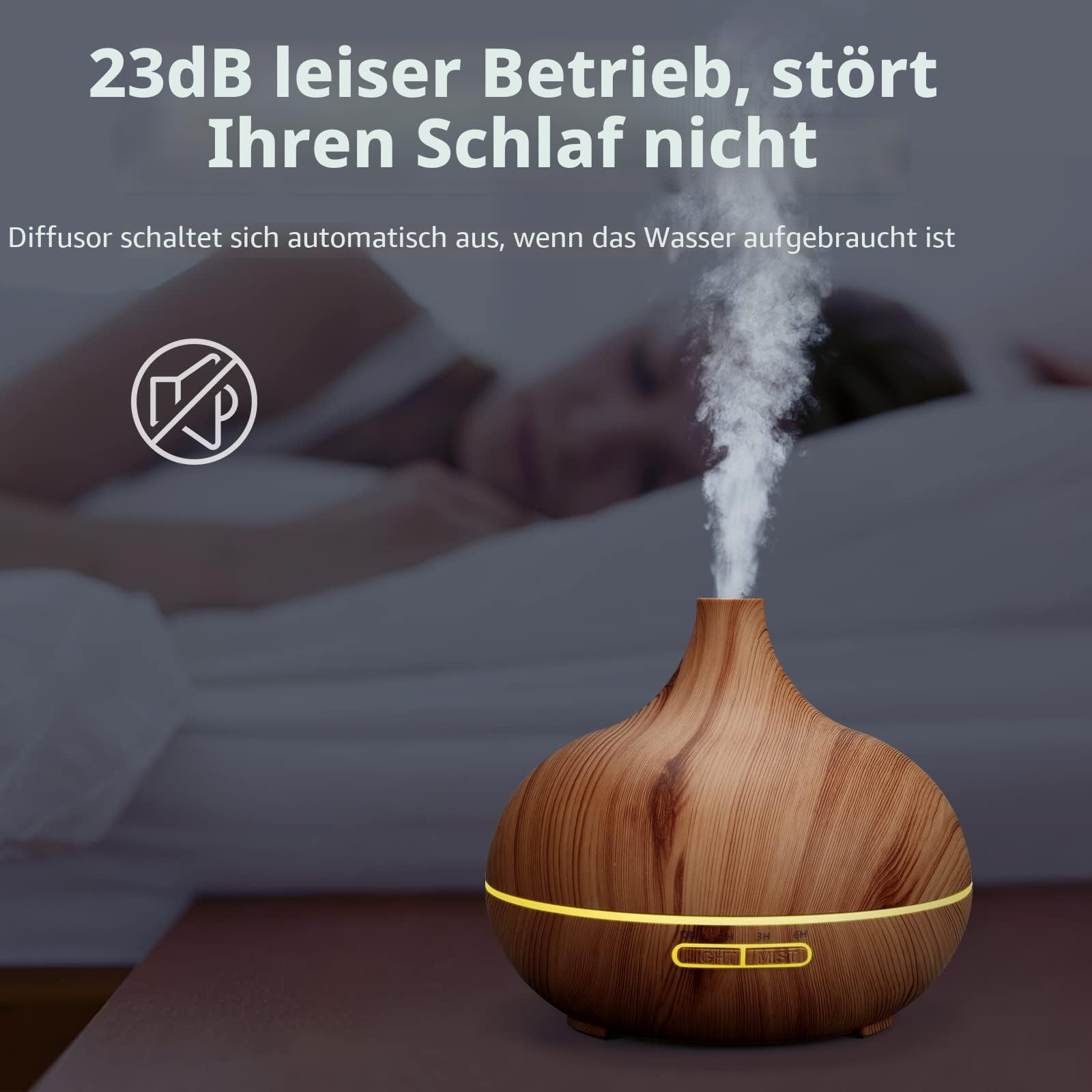 500ml Aroma Diffuser, Diffusoren für ätherische Öle, Aromatherapie-Diffusoren mit 7 LED-Leuchten, 2 Nebelmodi, 4 Timer, 23dB Luftbefeuchter Ultraschall Wasserloser Automatischer Abschaltung Gelb