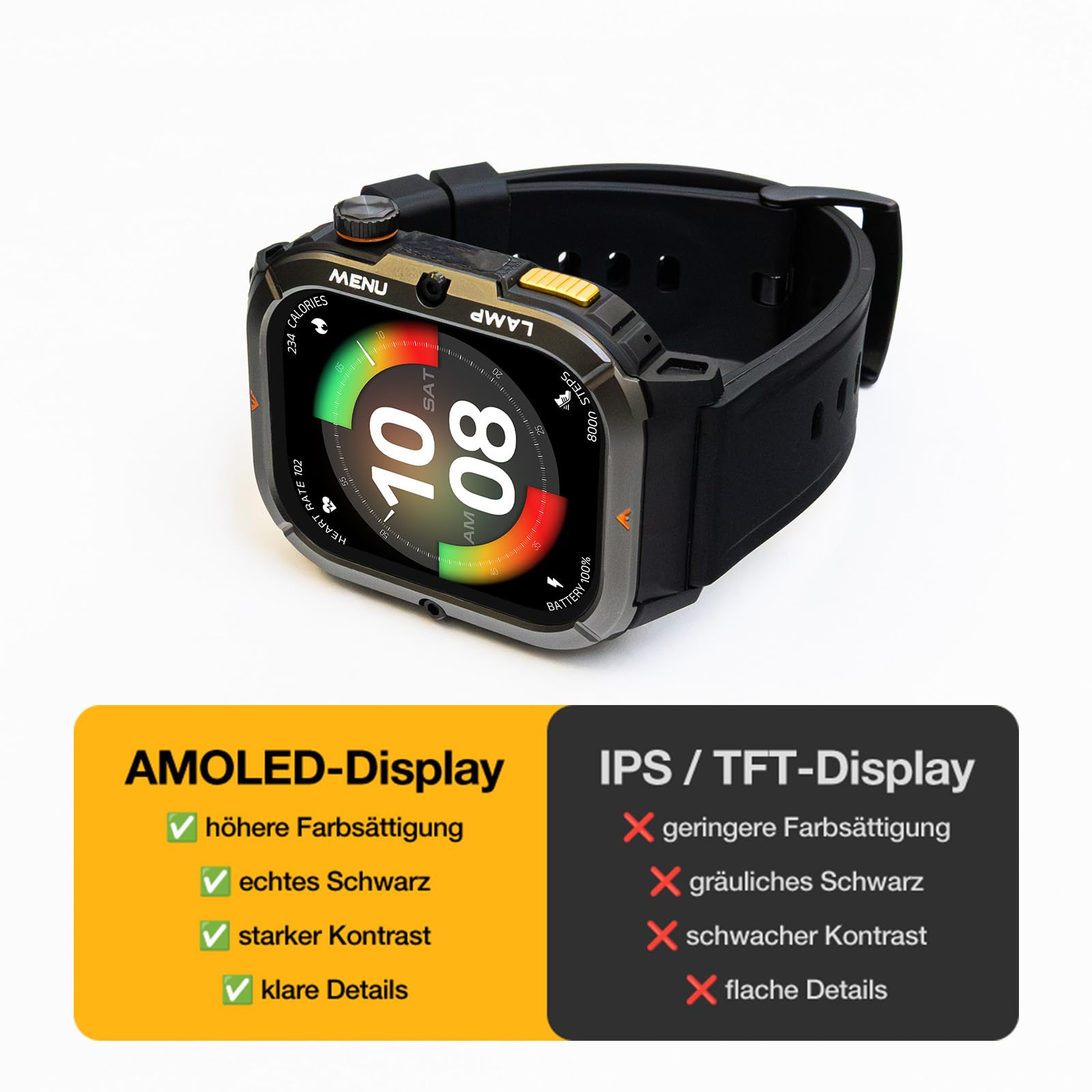AGM Legion 3 Militär Smartwatch Herren, 1,95" AMOLED Smart Watch mit Telefonfunktion, Outdoor Sportuhr mit Taschenlampe, Robuste Fitness Tracker, 5ATM Wasserdicht, 500mAh Akku für 10 Tage Laufzeit
