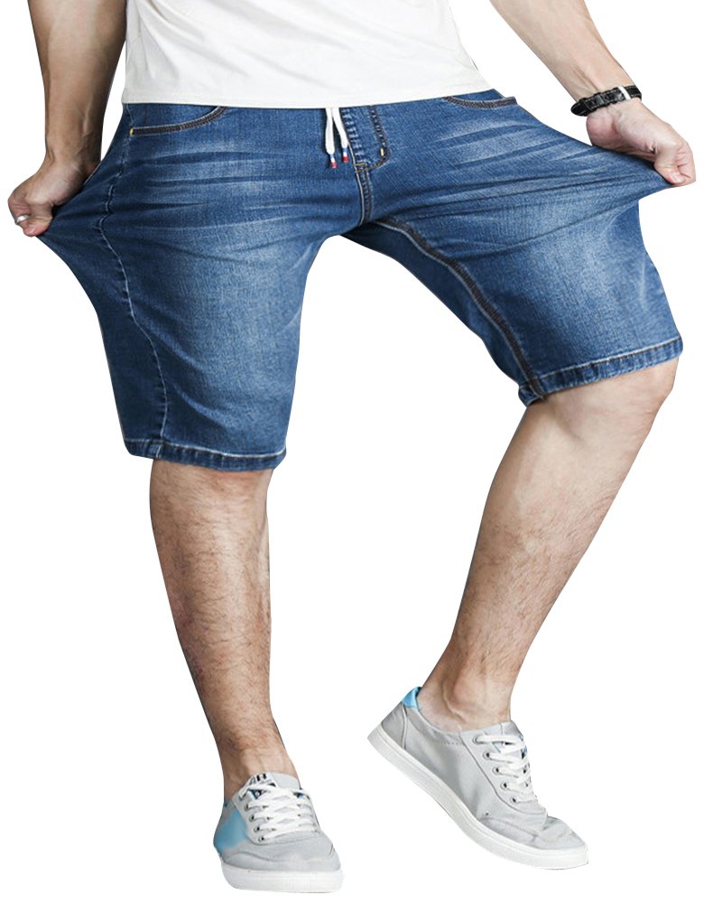 Mengmiao Hombres Cordón Jeans Shorts Pantalones Cortos Cintura Elástica Rodilla Length
