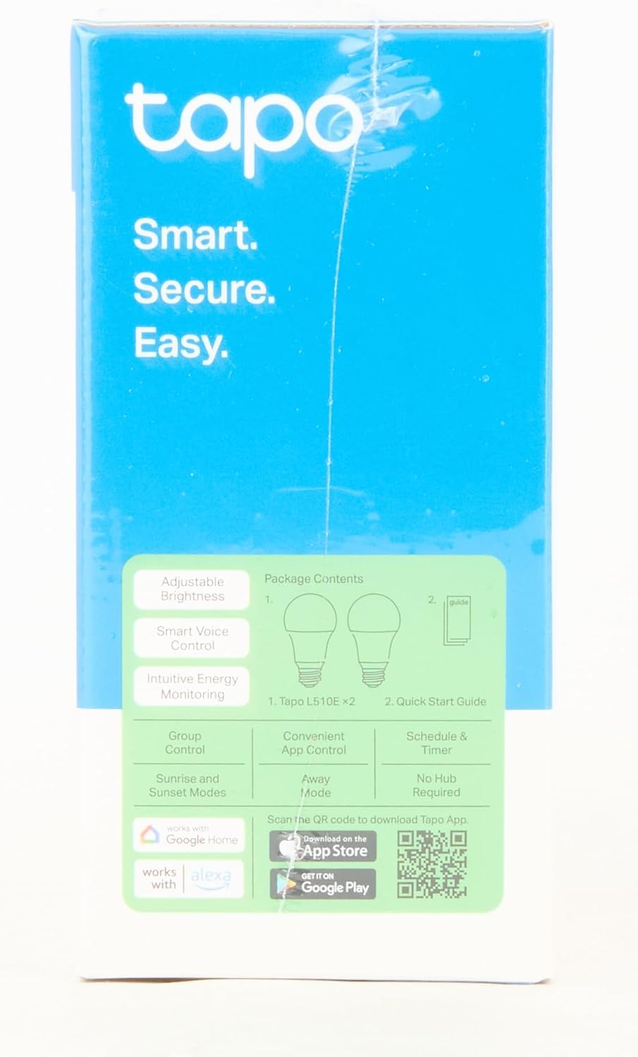Tapo TAPOL510E2-PACK TP-Link Bombilla LED Inteligente, Bombilla WiFi sin necesidad de Hub, Regulable,E27, 8.7W/ 806lm, Compatible Alexa, Echo y Google Home, Blanco Cálido 2700k, 2 Unidad