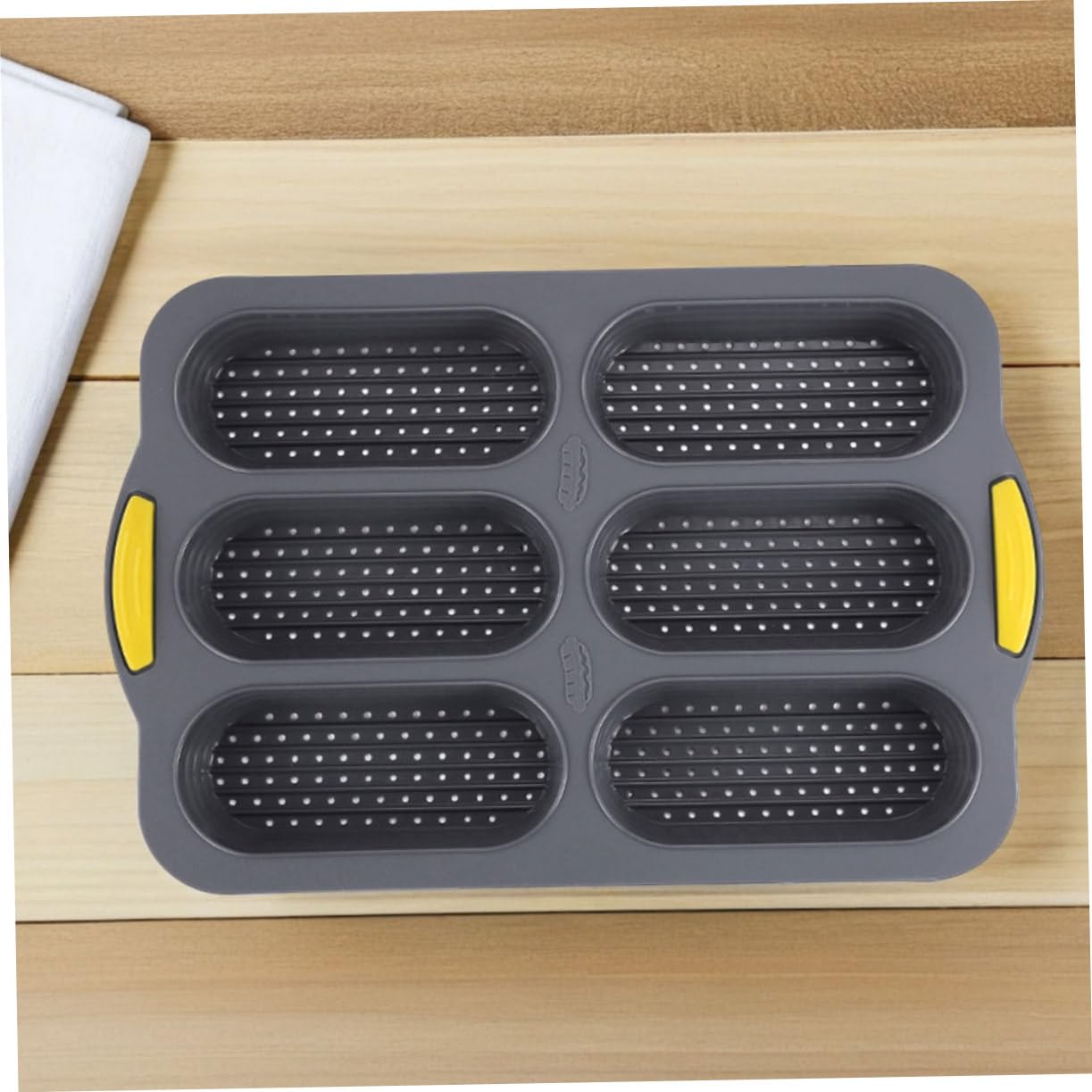 Stampo da Forno in Silicone Nero 6 Cavità Design Hot Dog Bun Flessibile e Riutilizzabile per Famiglie e Piccole Feste