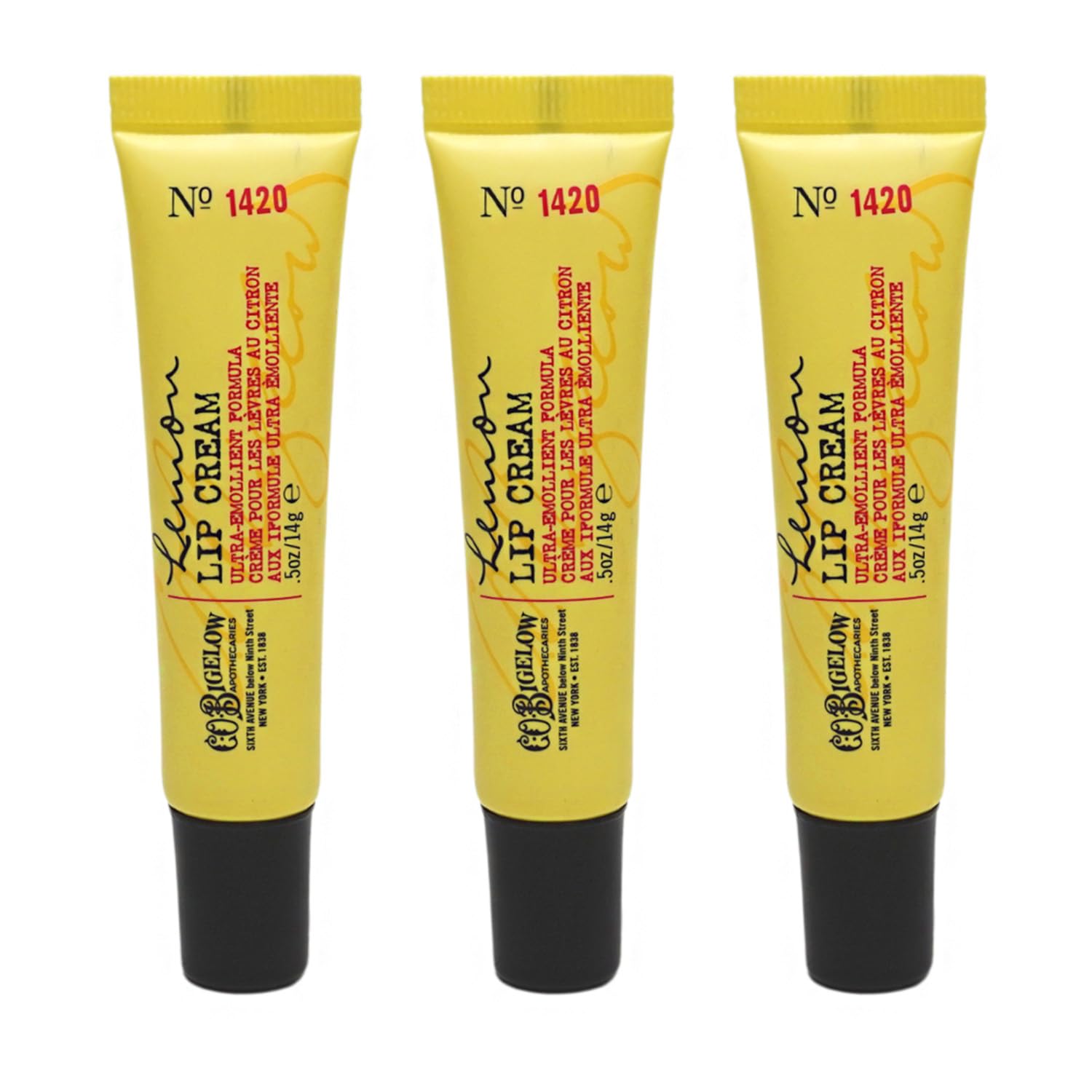 C.O. Bigelow Lemon Eau de Parfum No. 1999, 3.4 fl oz & Lemon Lip Cream Trio, 0.5 oz. (Pack of 3)