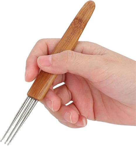 Miniatura 6 de Juego de 9 ganchos de ganchillo para rastas, gancho de ganchillo de acero, mango de bambú para herramienta de tejido de cabello trenzado, artesanía