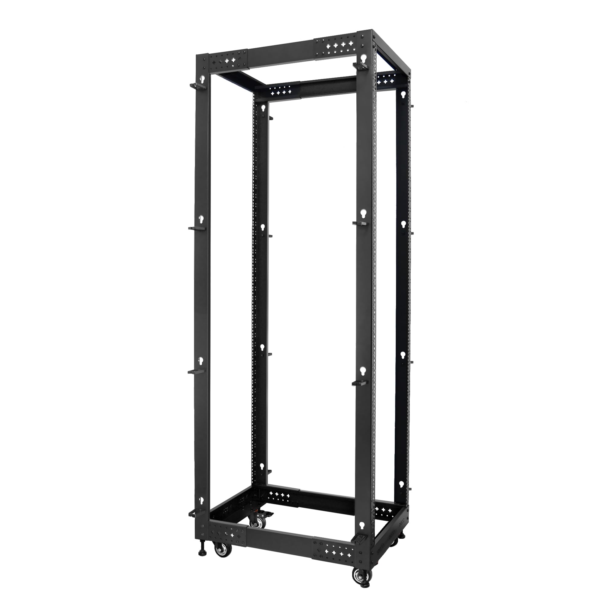riveco 19” adjustable depth 42u server rack 4 post rack with load-bearing casters support up to 1700lbs for networking equipment black