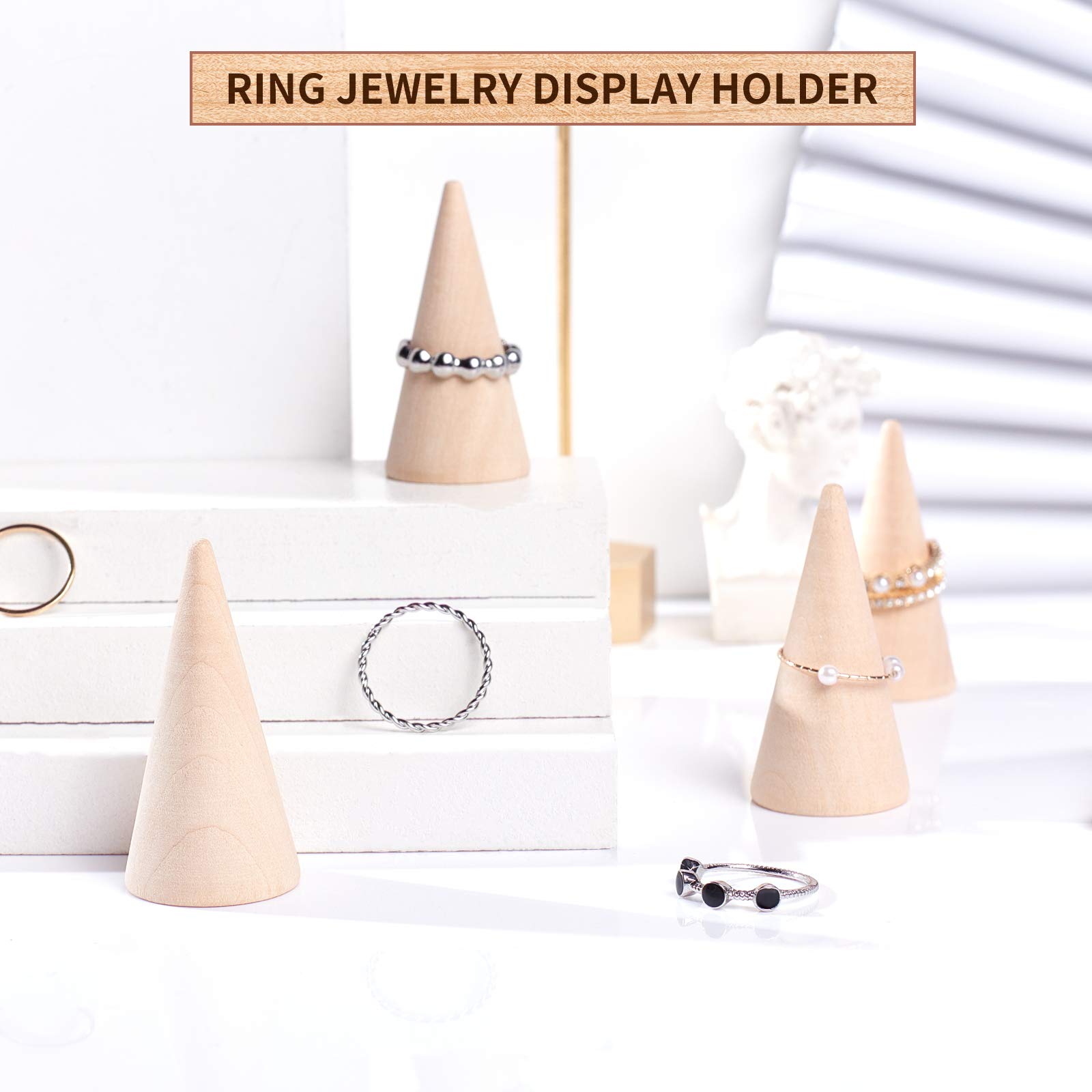 12 Supporti Per Anelli In Legno - Espositori A Forma Di Cono Per Gioielli - Foto 4