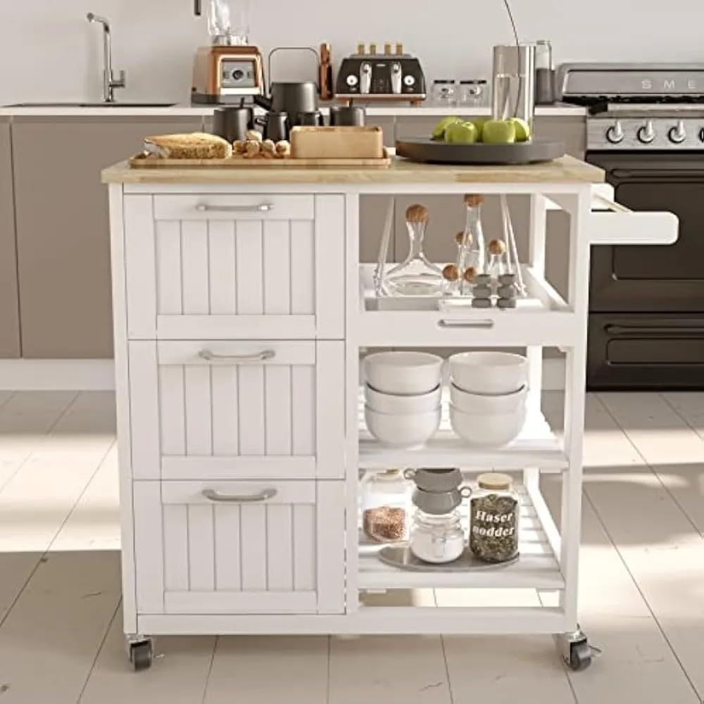 Magazzinaggio Carrelli da cucina stile isola Barre industriali e carrelli di servizio rotolano su ruote for pratici stoccaggio in bianco
