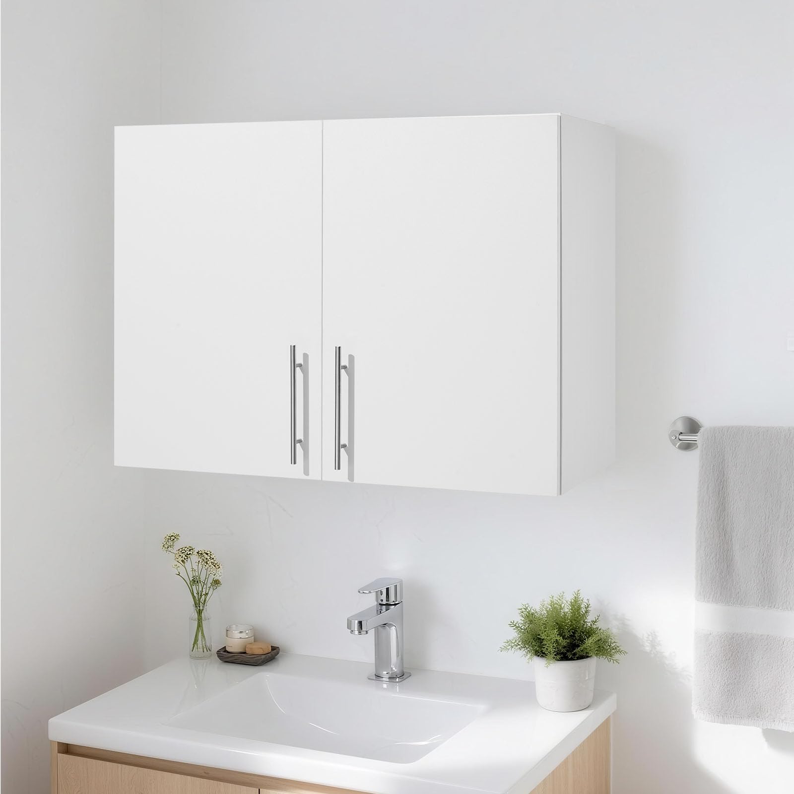 VEVOR Armoire Murale de buanderie à 2 Niveaux, Placard de Rangement Suspendu avec étagère réglable, Meuble de Rangement avec 2 Portes, pour Cuisine, Garage, Salle de Bain, 40,6 x 81,3 x 61 cm, Blanc
