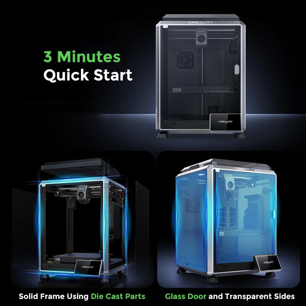 Creality K1C 3D Printer, 2024 New Version 3D Printers with 600mm/s Fast Printing Speed, Support Carbon Fiber Filament 300℃ High-Temp Print, Auto Leveling and Clog-Free Direct Extruder