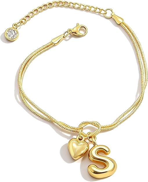 Fohufo Bracelets for Women, 14K Gold Plated Love Knot Letter A-Z Heart Initial Dainty Personalized Twist Love Pendant Bracelet Jewelry Christmas Gifts Birthday Gifts