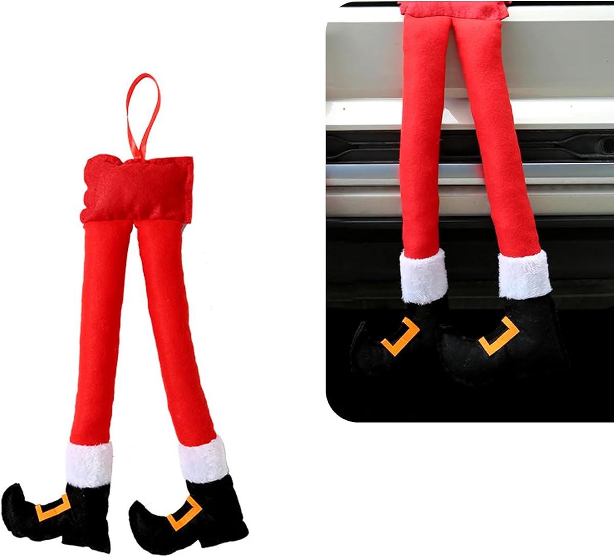1 colgante para maletero con patas de elfo navideño para coche, 19,29 x 9,84 pulgadas, bonito accesorio de vacaciones con patas extendidas, adornos colgantes para portón trasero a presión, universal para coches (rojo)