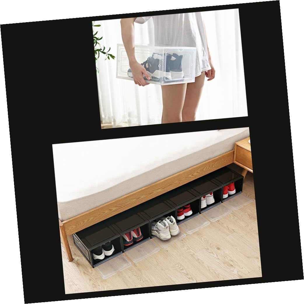 Luxshiny Thickened Plastic Magnetic Shoe Storage Box Stackable Clamshell Design for Basketball Shoes Transparent View for Easy Access and Stylish Organizer Black