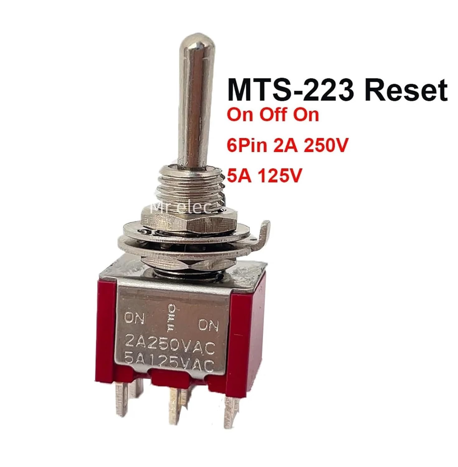 5Pcs MTS-202 203 red 6pin 6A125VMiniature Lever Toggle Switch Single Pole Double Throw ON-Off-ON/ON-ON 120VAC 6A Inch Mounting(5PCS MTS223)