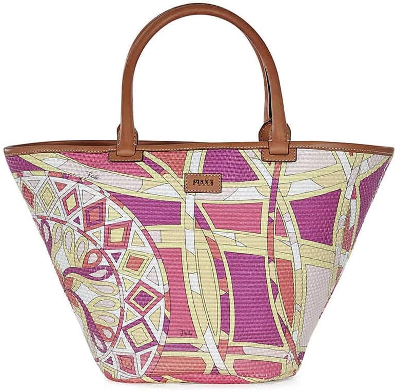 Emilio Pucci Printed Woven Raffia Tote Handbag, Fuchsia Capri Print
