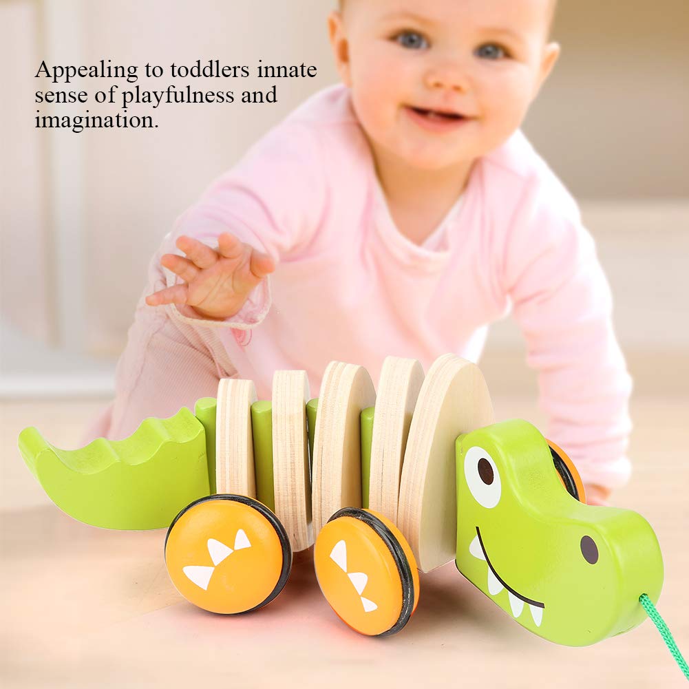 Crocodile Wooden Pull Toy for Toddler Helps Child Learn to Walk, Develops Sensory Skills, Eco-friendly with Bright Color - Image 2