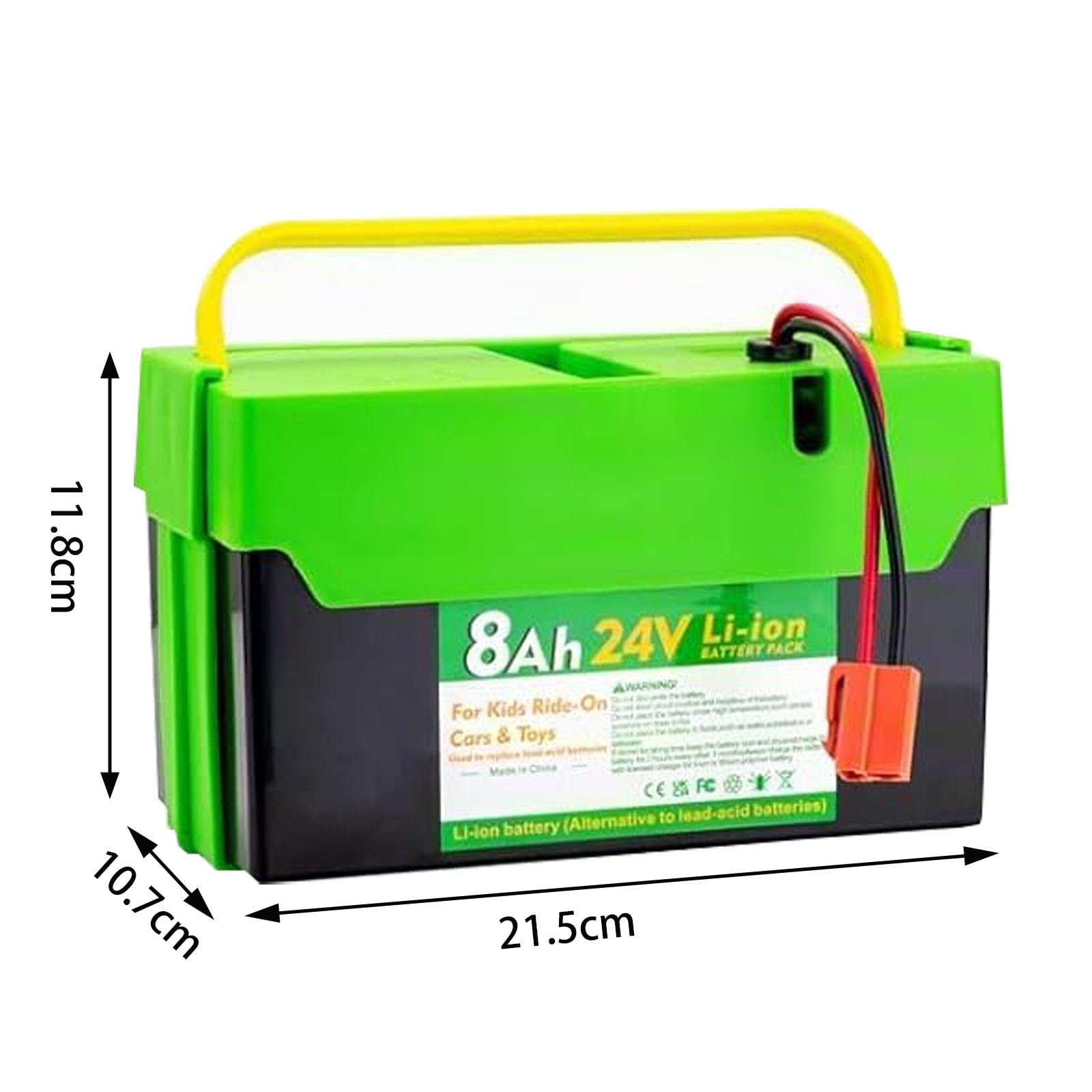 Batteria agli ioni di litio da 24 V, 12 Ah, per bambini, auto e giocattoli, batteria di ricambio con caricabatterie da 2 A, nero e verde