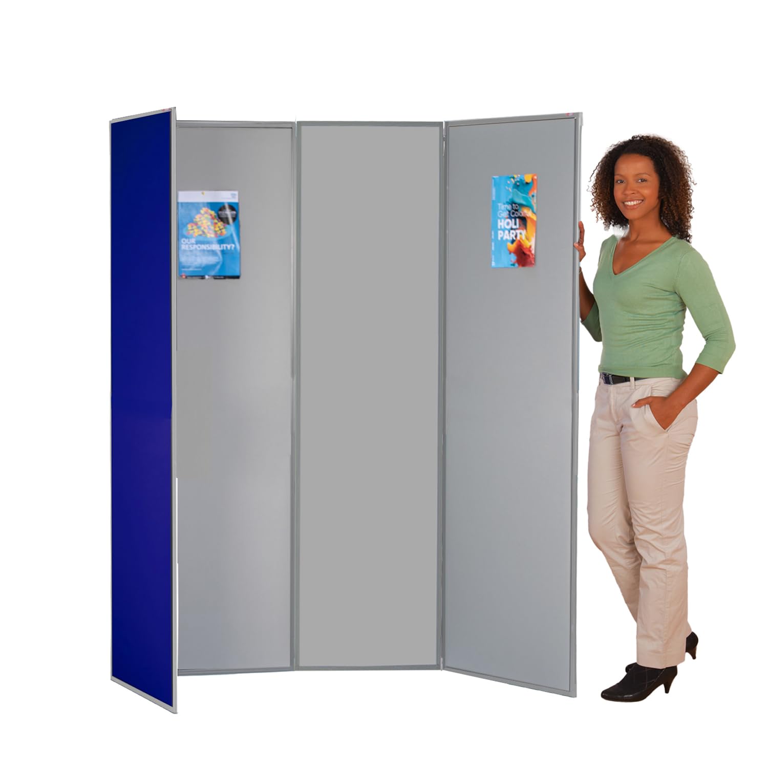 Wonderwall Twin Freestanding Privacy Screen | Concertina Folding 4 Panel Display | Partition Divider Screen | 13 Colours (Royal Blue/Light Grey) - Ideal For Healthcare, Schools, Exhibitions, Libraries