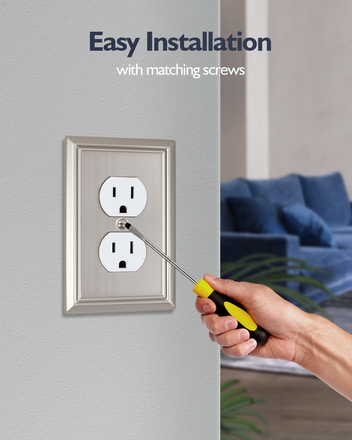 Decorative Focus Frame Switch Plates Outlet Covers, Durable Metal Wall Plates (Brushed Nickel/1 Duplex 4 Pack)