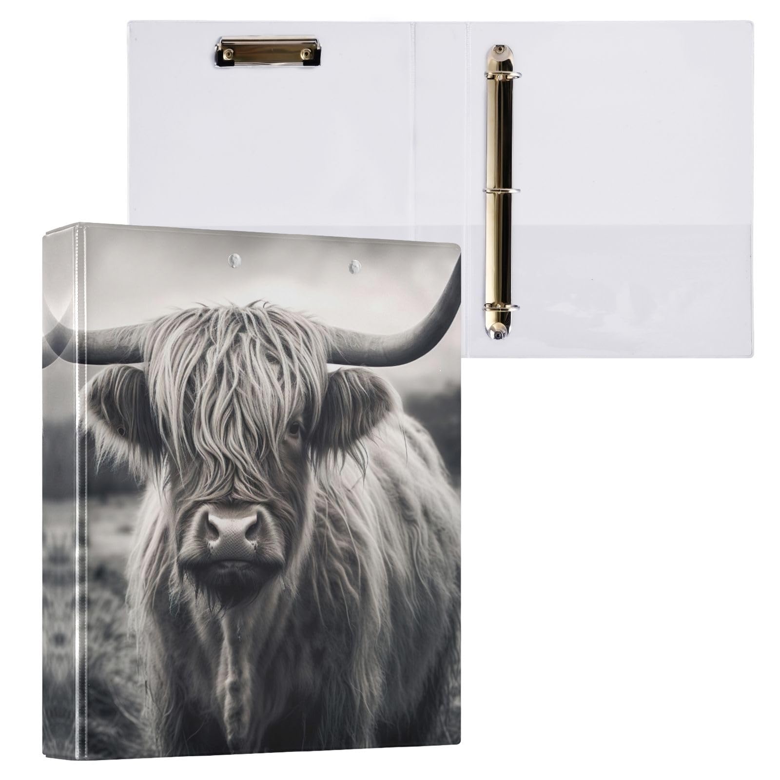 SPRIPORT Highland Cow, raccoglitore a 3 anelli da 3,8 cm, contiene 200 fogli, per forniture per ufficio, in PVC resistente, con tasche interne trasparenti, per casa, lavoro, donna, uomo