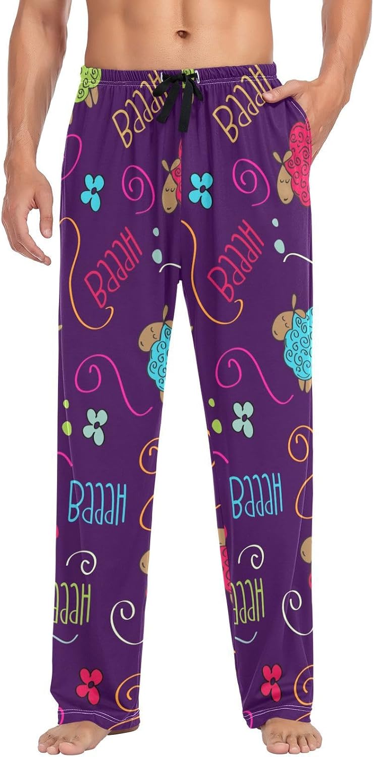 Mens Pajama Pants Men's Pajama Bottoms Cotton Mens Sleepwear Lounge Pants S-XXL Cute Sheep Purple