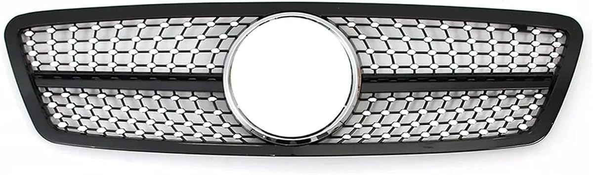 Front Ribbed Grill For Benz For C-Class W203 2001-2007 Sedan 4D Wagon Glossy Black AMG Style Front Bumper Grille Diamonds RacingDiamond-Chrome Black