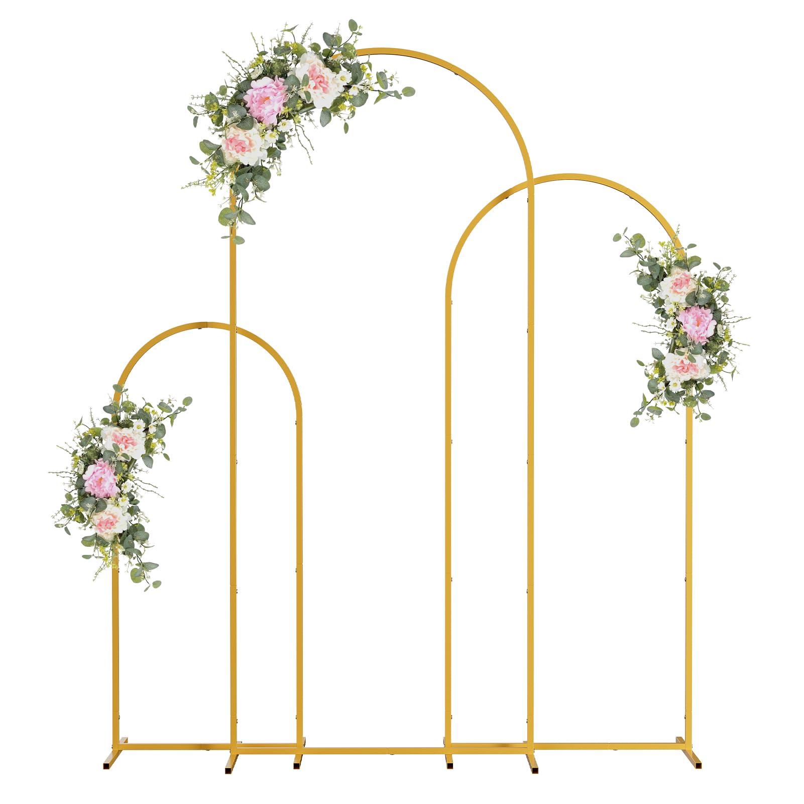 Support Arche Ballon Anniversaire, Lot de 3 Supports d'arche en Métal pour Décoration de Mariage, 1,2 m, 1,5 m, 1,8 m, carré, pour extérieur, cérémonie, Anniversaire, fête, Jardin (doré)