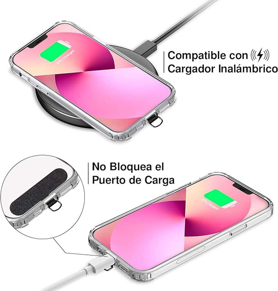 Cordon Téléphone Portable Noir Brillant - Réglable avec Patch - Tour d