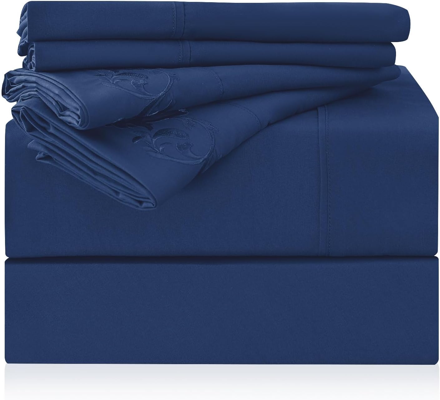 LONAVA King Size Sheet Set - 6 Piece Hotel Luxury Wrinkle-Free Microfiber Sheet, Oeko-TEX Certified, Breathable & Elastic, 16" Deep Pockets, Navy Blue