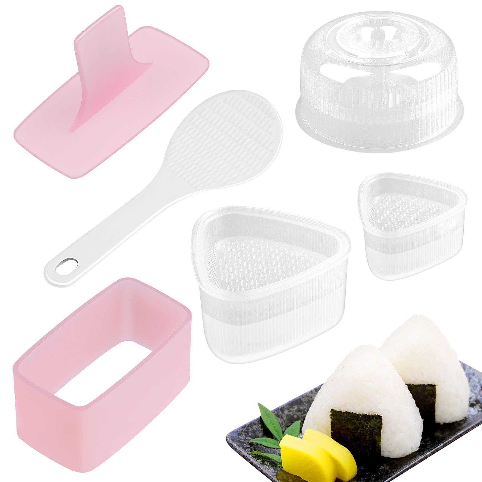 Haishell 5 Pcs Sushi Maker Mold Onigiri Sushi Making Kits Triangle Sushi Press Mold,Non-Stick Musubi Maker Press Mold And Round Shape Sushi Mold,for Home Kitchen DIY Sushi
