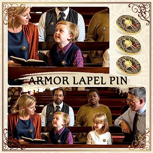 Therwen 16 Pcs Put on The Whole Armor Lapel Pins 1.18 Inch Gold Religious Brooches Christian Lapel Pins Bulk for Men Women(Classic Colors)
