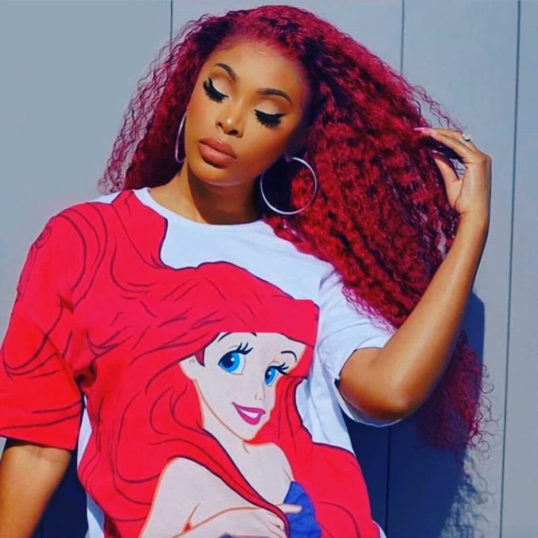 GIANNAY Red Curly Lace Front Wigs Burgundy Lace Wig Dark Red Long Deep Wave Synthetic Lace Front Wig with Baby Hair Pre-plucked Hairline Red Wigs for Black Women (26" red curly lace wigs)