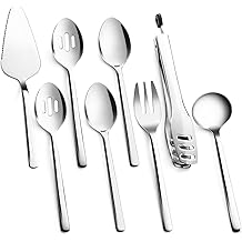 KINGSTONE Large Hostess Serving Utensils Set, 18/10 Stainless Steel Heavy Duty 10-inch Serving Utensils, Slotted Spoons, Forks, Tongs, Cake Pie Server for Buffet, Wedding, Party