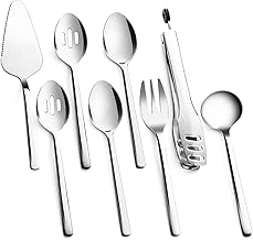 KINGSTONE Large Hostess Serving Utensils Set, 18/10 Stainless Steel Heavy Duty 10-inch Serving Utensils, Slotted Spoons, Forks, Tongs, Cake Pie Server for Buffet, Wedding, Party