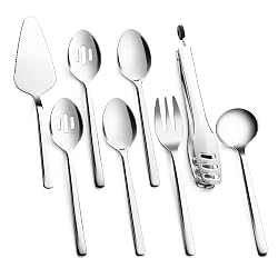 KINGSTONE Large Hostess Serving Utensils Set, 18/10 Stainless Steel Heavy Duty 10-inch Serving Utensils, Slotted Spoons, Forks, Tongs, Cake Pie Server for Buffet, Wedding, Party