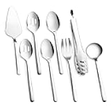 KINGSTONE Large Hostess Serving Utensils Set, 18/10 Stainless Steel Heavy Duty 10-inch Serving Utensils, Slotted Spoons, Forks, Tongs, Cake Pie Server for Buffet, Wedding, Party