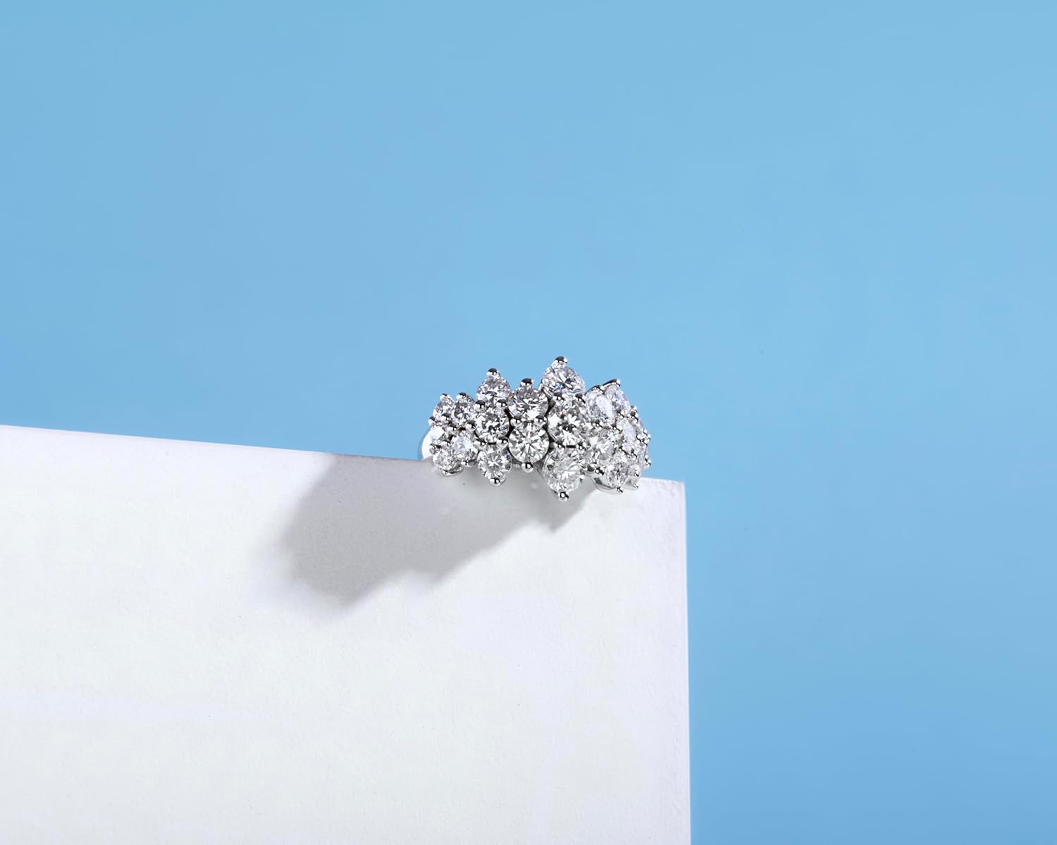 Total 4.3 Carats Moissanite Ring for Women Cluster Ring D Color Round Cut, 925 Sterling Silver with 18K White Gold Plated Promise Anniversary Statement Ring