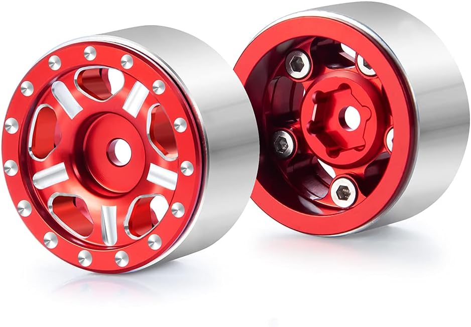 RCLIONS 4pcs Aluminum 1" Micro RC Beadlock Wheels Rims for All 1:24 Axial SCX24 AXI90081 Deadbolt AXI00001 RC Crawler Car Upgrades (Red)
