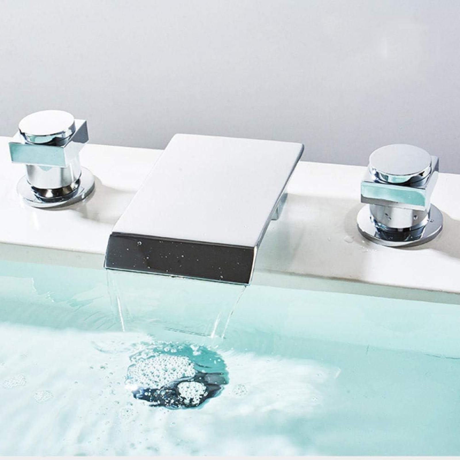 Widespread Chrome Brass Bathroom Basin Faucet Dual Handles Vanity Sink Mixer Tap Deck Faucet — view 5