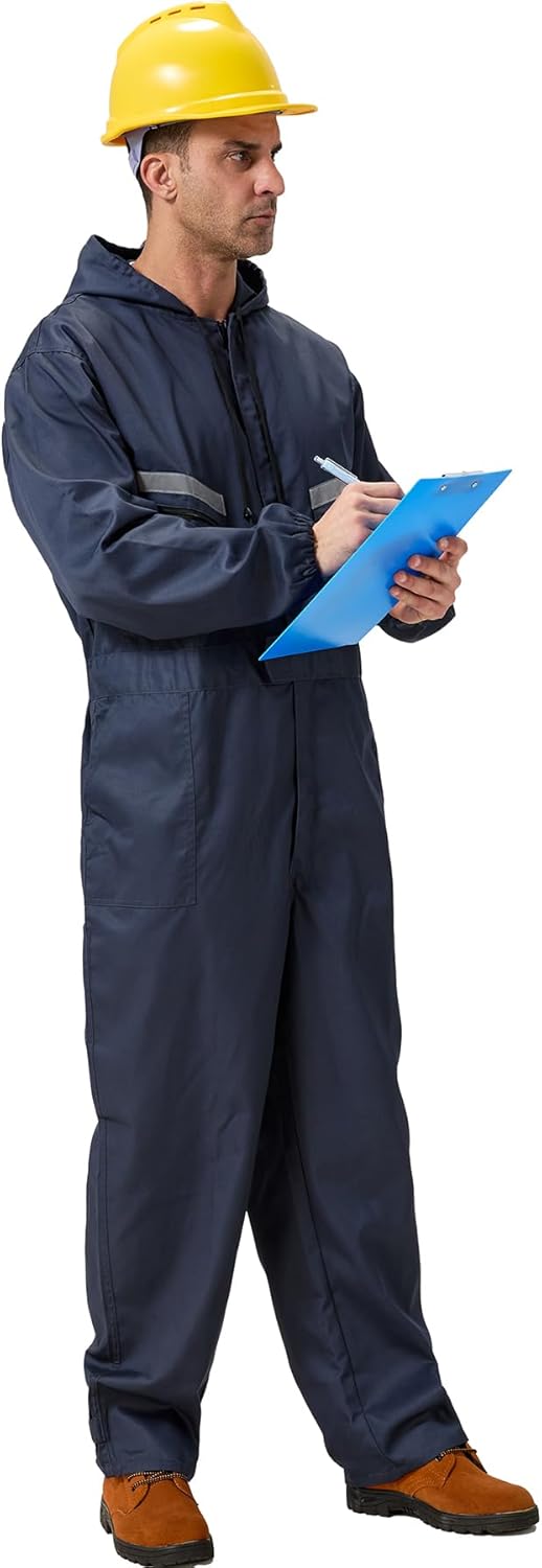 Mens Work Coveralls Mechanic Hooded Overall Workwear Jumpsuits Long Sleeve Hi Viz Coverall with Zippers