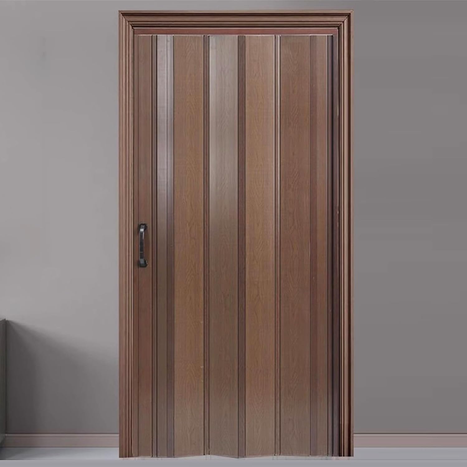 Waterproof PVC Folding Door - Walnut Color Concertina Design, Magnetic Closure, Custom Sizes 80-116 cm (31x80 in), Washable & Durable Sliding Door for Interiors