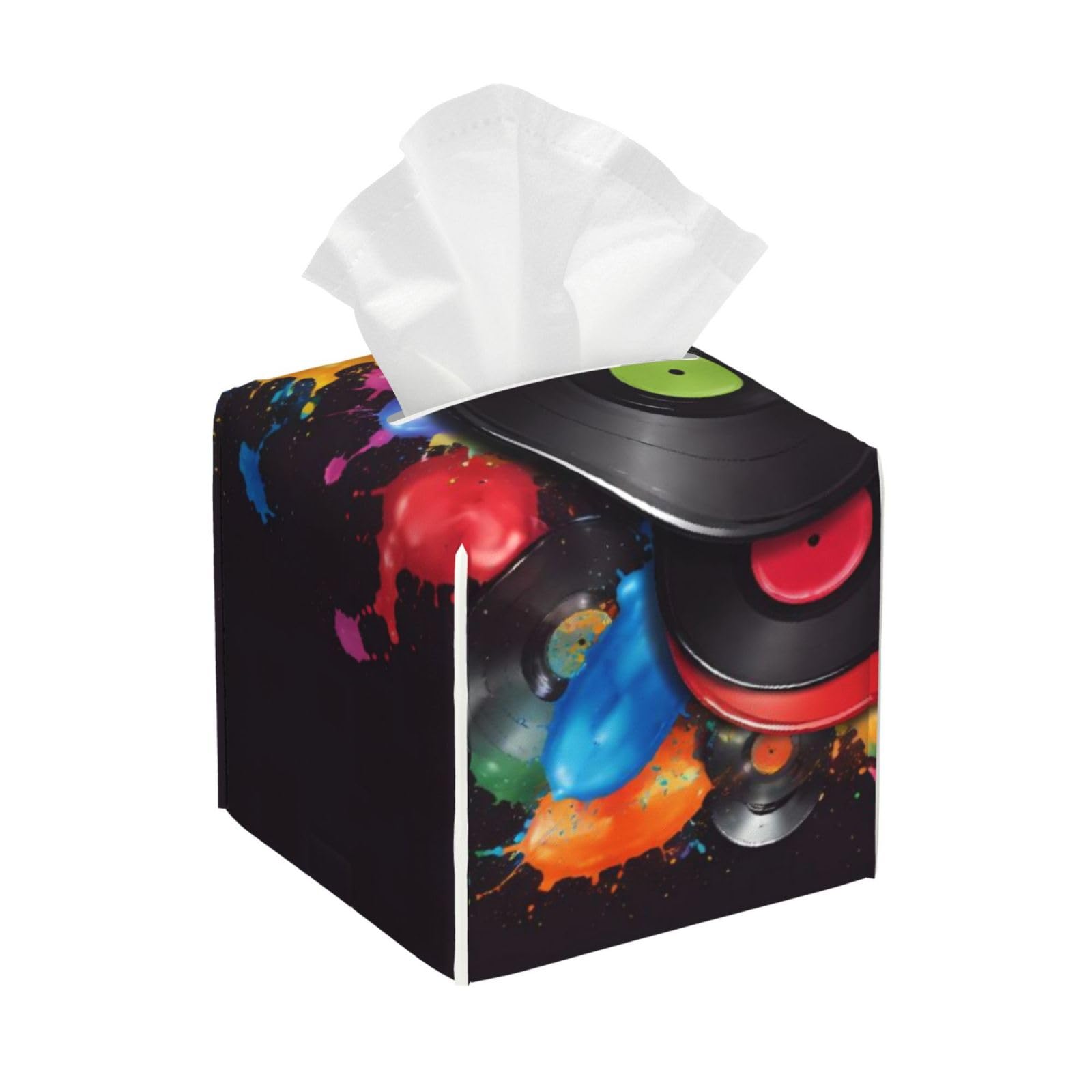 Colorful Multicolor Music Leather Tissue Box Cover Holder Square Facial Paper Organizer 5.2" X 5.2" X 5.2"