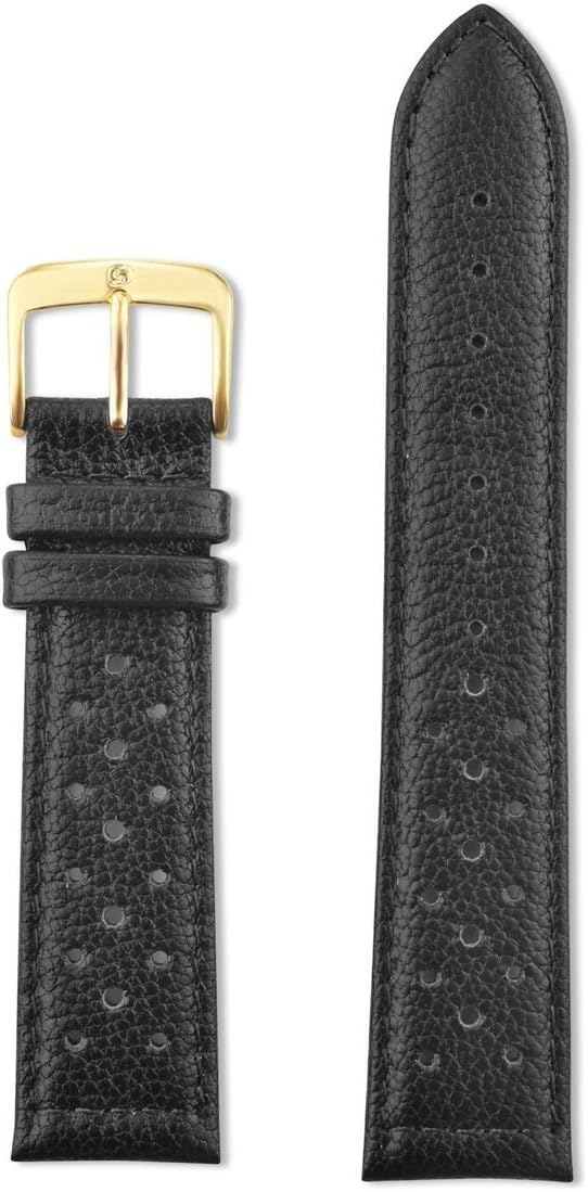 Speidel Genuine Leather Soft Calf Driving Watch Band 18mm in Black Glove Leather Replacement Strap, Stainless Steel Metal Buckle Clasp, Watchband Fits Most Watch Brands