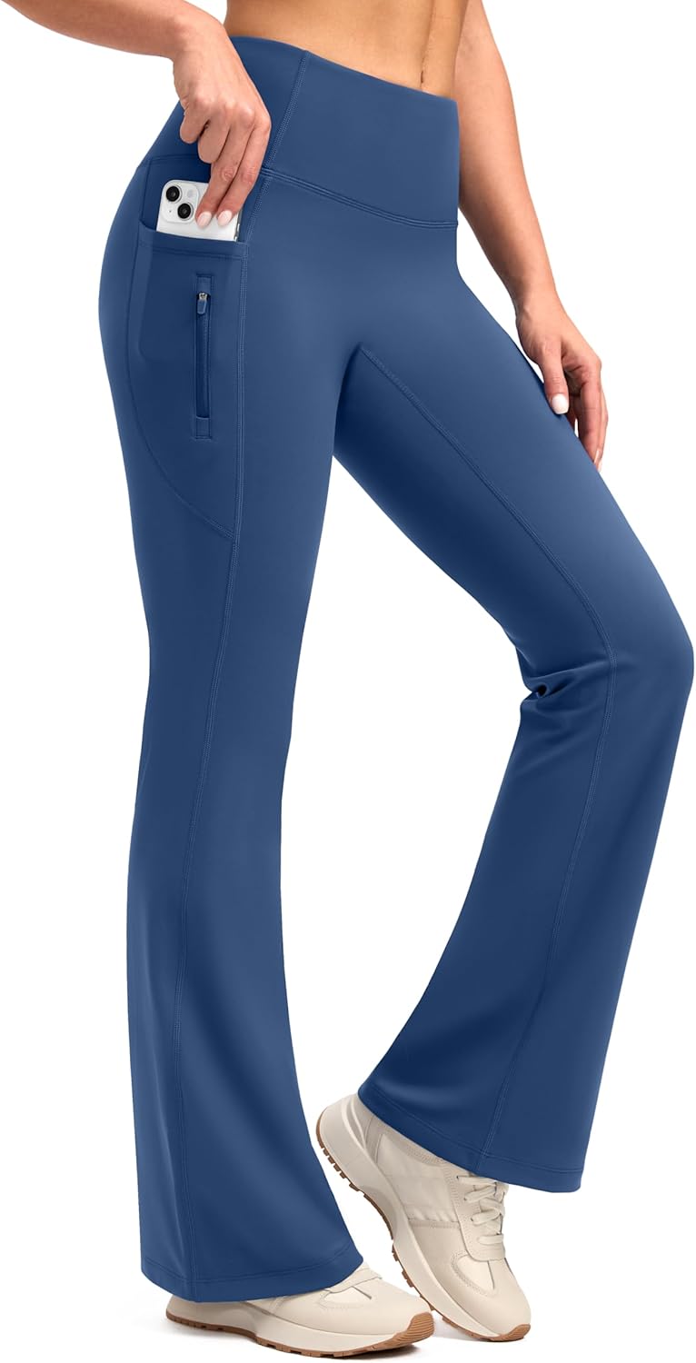 SANTINY Fleece Lined Flare Leggings Women 28.5/30.5/32 Water Resistant Winter Bell Bottom Hiking Yoga Pants with Pockets
